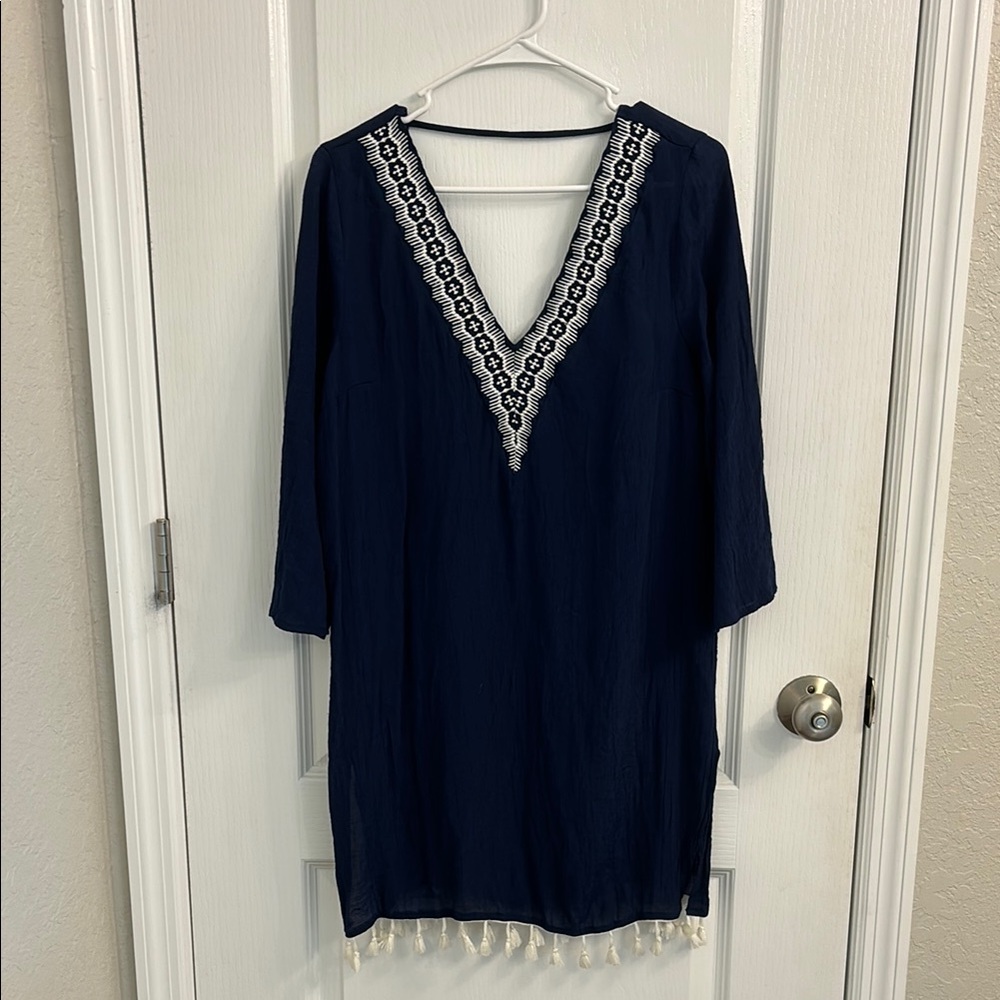 Elegant Navy V-Neck Swim Cover-Up